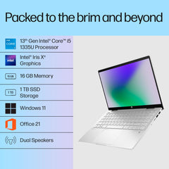 HP Pavilion x360, 13th Gen Intel Core i5-1335U (16GB DDR4, 1TB SSD) FHD, 14''/35.6 cm, Touchscreen 2-in-1, Win 11, Office 21, Silver, 1.51 kg, ek1010TU/1149tu, FPR, 5MP Camera, B&O, Backlit Laptop