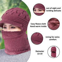 SYGA Women Balaclava Hat Beanie Winter Cap Snow Ski Winter Knit Neck Scarf Hiking Sports for Autumn Winter, Above 15 Year - Dark Pink