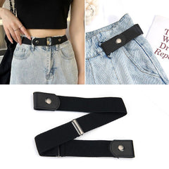 SYGA Jeans Belt Elastic Women's Punch-Free Decoration buckle Style Lazy Belt