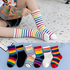 MOMISY 5 Pairs Girl Boys Tube Socks Toddlers Infant Solid Color Boat Spring and Autumn Socks Stretch Baby kids Sock (IN, Age, 3 Years, 5 Years, DarkRainbow)
