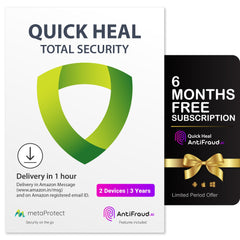 Quick Heal | Total Security | 2 Users | 3 Years | AI Based Device Security for Windows PC | Banking and Browsing Protection | Dark Web Monitoring and Parental Control (Email Delivery in 1 Hour- No CD) + Get 6 month AntiFraud.AI Key for IOS and Android