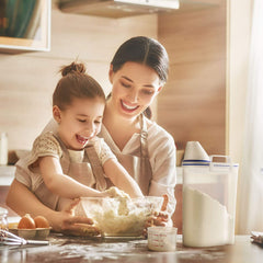 SYGA Plastic Clear Dry Food Storage Container with Pour Spout and Measuring Cup Cereal Jar