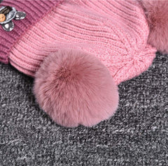 SYGA Woolen Cap for kidas, Double Thick Cap Unisex, Warm Ear Proction Pompom Winter Baby Cap Pink 1-4 Year - Grey