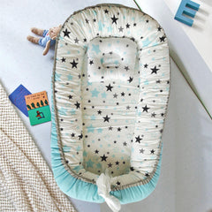 SYGA New Born Baby Nest Portable Reversible Sleeping Bed Foldable Sleeping Toddler Cotton Baby Mattress Pillow for 0-2 Years Baby, 53 X 88 CM, Blue Edge Blue Star