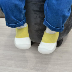 MOMISY Anti-Skid leather soled 2 Color Shoe Socks for Baby Boys and Baby Girls-12 to 24 months, Medium (Yellow, 12-24 Months)