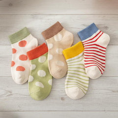 MOMISY Kids Cotton Socks Colorful Polka Dot & Striped Patterns, Soft Breathable Ankle Socks for Boys & Girls 5 Pair (Multicolor)