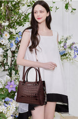 SYGA Women's Handbag Versatile Casual Crocodile Pattern Shoulder Bag(BURGUNDY)