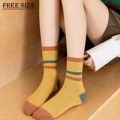 MOMISY Unisex Colorblock Ribbed Crew Socks Cotton Blend Striped Casual Socks 5 Pair (Multicolor)