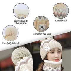 SYGA Women Hat & Scarf for Adult Winter Cap Wool Neck Scarf Beanie Hat for Winter Above 15 Year - Khaki