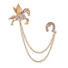 SYGA Men's & Women Suit Shirt Stud Lapel Pin Chain Tassel Brooch Pin with Pegasus Design Crystal Chain(Golden)