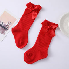 MOMISY Baby Girl's 3 Pairs of Baby Spring Winter And Autumn Combed Cotton Long Tube Knee-High Socks (RedBlackPink, 1-2Y)