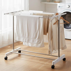 STANSY Stainless Steel Foldable Clothes Drying Rack with Wheels, Heavy-Duty Laundry Stand for Home & Balcony, Space-Saving Design, Indoor Outdoor Cloth Dryer