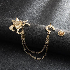 SYGA Men's & Women Suit Shirt Stud Lapel Pin Chain Tassel Brooch Pin with Pegasus Design Crystal Chain(Golden)