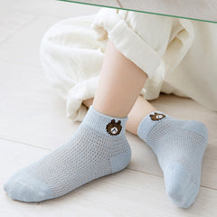 MOMISY 5 Pairs Baby Girl Boys Tube Socks Toddlers Infant Solid Color Boat Spring and Autumn Socks Stretch Baby Socks (Thin Bear, 1 year to 3 year)