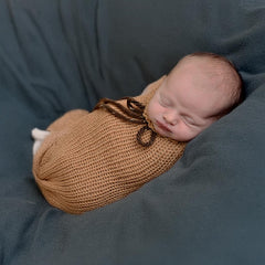 MOMISY Newborn Photography Photoshoot Prop, Crochet Costume Set, Knitted Sleep Bag (Khaki, 0-6 Months)