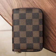 SYGA New Chex Design Card Bag Fashion Multi-Card Business Card Bag Zipper Coin Purse Card Holder Supports(CHEX-Brown-Style-1)