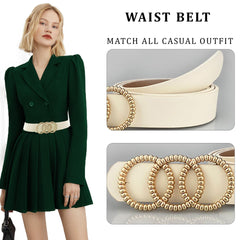 SYGA Women's PU Leather Belt Tripple O Ring Waist Belt Waist Size 24 Inch to 36 Inch, White