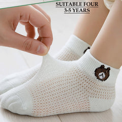 MOMISY 5 Pairs Baby Girl Boys Tube Socks Toddlers Infant Solid Color Boat Spring and Autumn Socks Stretch Baby Socks (Thin Bear, 1 year to 3 year)