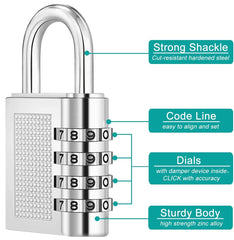 SYGA 4 Digit Combination Padlock, Security Padlock, Luggage Travel Locks, Code Lock with Alloy Body for Travel Suitcases Luggage Bag Case Locker, School Gym, Bike Lock - Zinc Finish (Black)