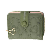 SYGA Women's Short Zipper Buckle Heart Shaped Wallet with Key Chain, Cute for Girls Pu Leather Wallet Coin & Card Purse(Mickey Green)