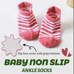 MOMISY Baby Girl Boys children Non Slip Socks Toddlers Infant Warm Cotton Stretch Crew Anti skid silicone dots striped -6 Pairs