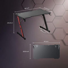 White Mulberry Gaming Desk, Computer Desk with Carbon Fiber Surface, Z Shaped Gaming Table, Computer Table, Workstation, Home Office Desk with Cup Holder and Headphone Holder | (117 * 67 * 71 CM)
