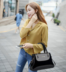 SYGA Pack of 3 Women's Glossy Patent Leather Clutch,Wallet & Handbag, Zipper Purse Suitable Gift for a Festival,occasion,Birthday(BLACK)