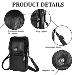 MOMISY Leather Crossbody Sling Bag, Mobile Cell Phone and Passport Holder, Travel Waist Pouch Holster for Men and Women (Black)