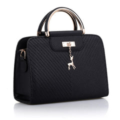 SYGA Women's Handbag Corrugated Fawn Pendant Cute Shoulder Bag Fashionable Style Crossbody Bag(Black)