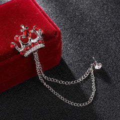 SYGA Men's & Women Suit Shirt Stud Lapel Pin Chain Tassel Brooch Pin with Crystal Chain(Silver Red Diamond)