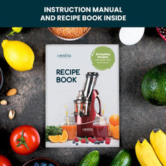 Hestia Nutri-Max Cold Press Slow Juicer, 240 W motor | Patented Auger technology for 3x more juice | 3 Strainers for Juices, Sorbets, Nut Milk, etc | Longest warranty, easy usage | Red Wine