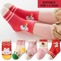 MOMISY 5 Pairs Girl Boys Tube Socks Toddlers Infant Solid Color Boat Spring and Autumn Socks Stretch Baby kids Sock (Lovable, 1 Year to 3 Year)