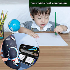 SYGA Children's Universe Space and Astronaut Pencil Case Pouch Portable Multifunction Pen Case with Compartments for Boys & Girls (Dark Blue)