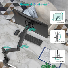 SYGA Monitor Stand Arm Desk Mount Fully Height Adjustable Bracket with C-Clamp & Gronment 180°Tilt Rotation Supports 22 to 35 Inch Monitors and TV - Single MSE03