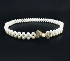 SYGA Pearl Adjustable Waist Belt with Hollowed Tassel Detail, Suitable Size for Waist 24-34 INCH