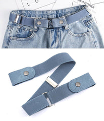 SYGA Jeans Belt Elastic Women's Punch-Free Decoration Buckle Style Lazy Belt,Blue