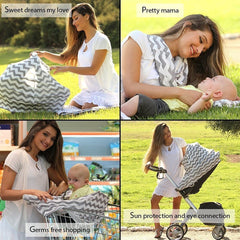 MOMISY Car Seat Canopy Nursing Scarf Poncho Multi-Use Cover, Shopping Cart Cover, Stroller Cover, Infinity Scarf 360° Privacy Breastfeeding Protection, Baby Shower - White Zigzag Design