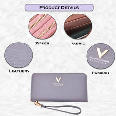 MOMISY Women's Girls PU Leather Party Wedding Clutch | Zipper | Ladies Purse Wallet Girls (Grey)
