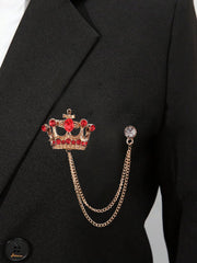 SYGA Men's & Women Suit Shirt Stud Lapel Pin Chain Tassel Brooch Pin with Crystal Chain(Golden Red Diamond)