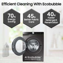 Samsung 8 kg, 5 star, AI Control, AI Eco Bubble, Wi-Fi, Digital Inverter, Motor, Fully-Automatic Front Load Washing Machine (WW80T504DAX1TL, Hygiene Steam, Inox)