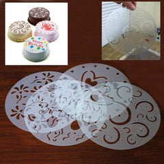 Syga Set Of 4 Decorative Baking Cake Stencils Tool Kit,Plastic,19.5 Cm,Silver