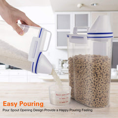 SYGA Plastic Clear Dry Food Storage Container with Pour Spout and Measuring Cup Cereal Jar