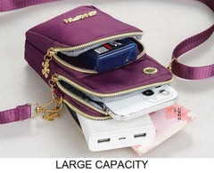 MOMISY Small Cross Body Bag, Multifunction 3 Layer Mini Shoulder Bag Phone Purse Armband with Headphone Port for Teens Girls Ladies Women (Purple)