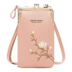 MOMISY Mobile Bag Cellphone Sling Bag Card Holder Wallet Handbag Crossbody multi-function Shoulder Bag for Girls & Women-Embroidery (Light Pink)