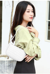 SYGA Women's White Handbags Crocodile Pattern Bag Ladies Shoulder Bag