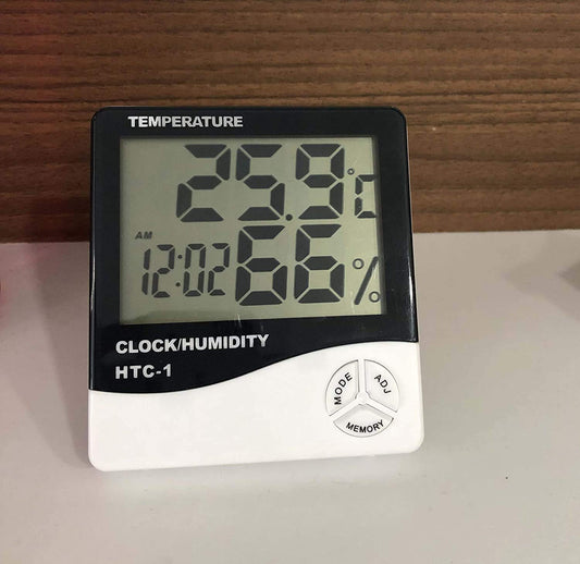 Syga Humidity Time Display Meter with Alarm Clock, Wall Mount or Table Top, Multicolour, White