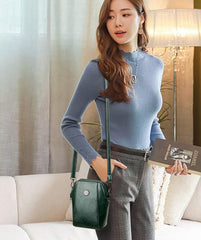 SYGA Women's Soft Leather Crossbody Mini Small Bag Fashion Vertical Style Small Mobile Phone Bag(Dark Green)