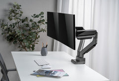 Jin Office Heavy Duty Dual Monitor Stand with Gas Spring Height Adjustment for 13-35" Monitors | Adjustable Double Monitor Arm | 2 Monitors Desk Mount | 15 KG Weight Capacity per Arm (Premium Silver)