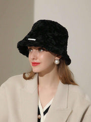 SYGA Wool Embroidered Warm Winter Hat for Women Hat Style Bucket-HatFluffy Warm (Above 15Years) Black