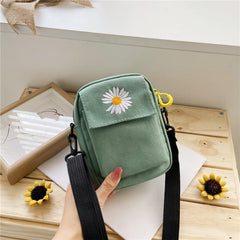 MOMISY Women Woman Mobile Cell Phone Sling Messenger Canvas Shoulder Bag Ladies Small Cross Body Long Strap Purse For School, College, Cycling, Travelling, Work - Green